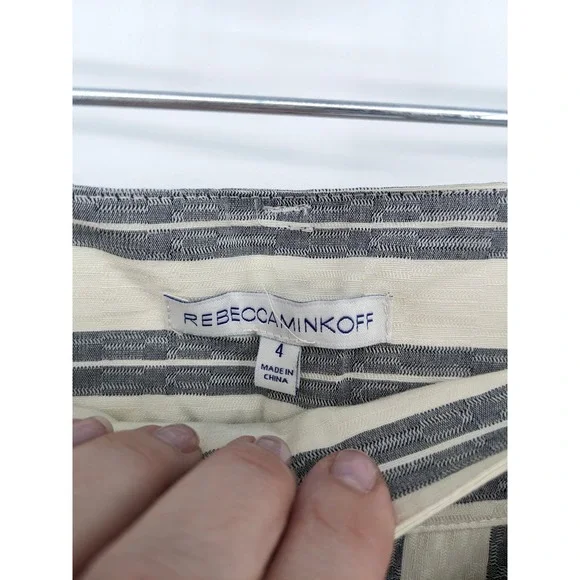 Rebecca Minkoff Wide Leg Pants Women 4 Cream Striped Belted Cotton Resort Office - Picture 7 of 12